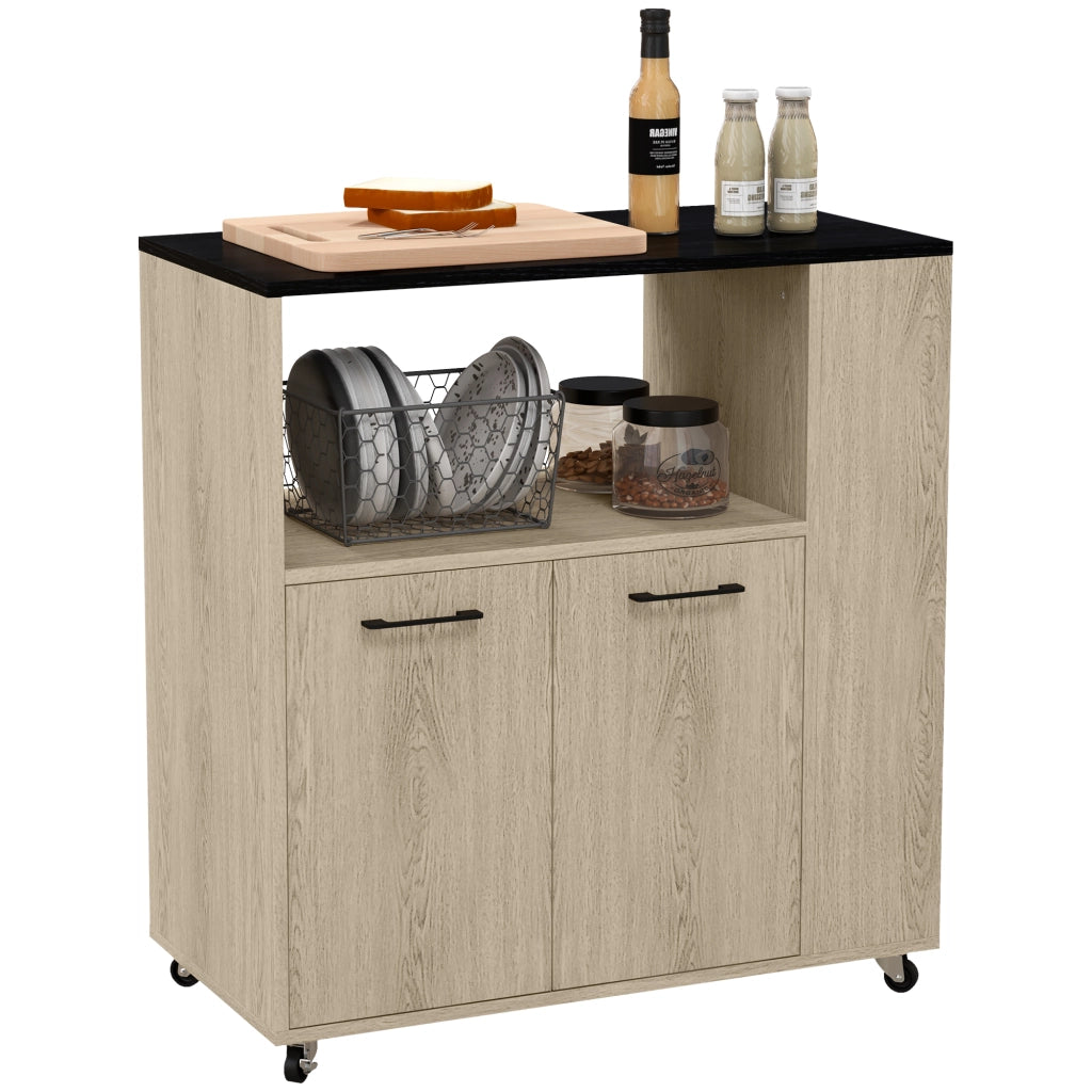 EasyComfort Carrello da Cucina in Truciolato con Ripiano Aperto, Armadietto a 2 Ante e Scaffale Laterale, 75x40x80.5 cm