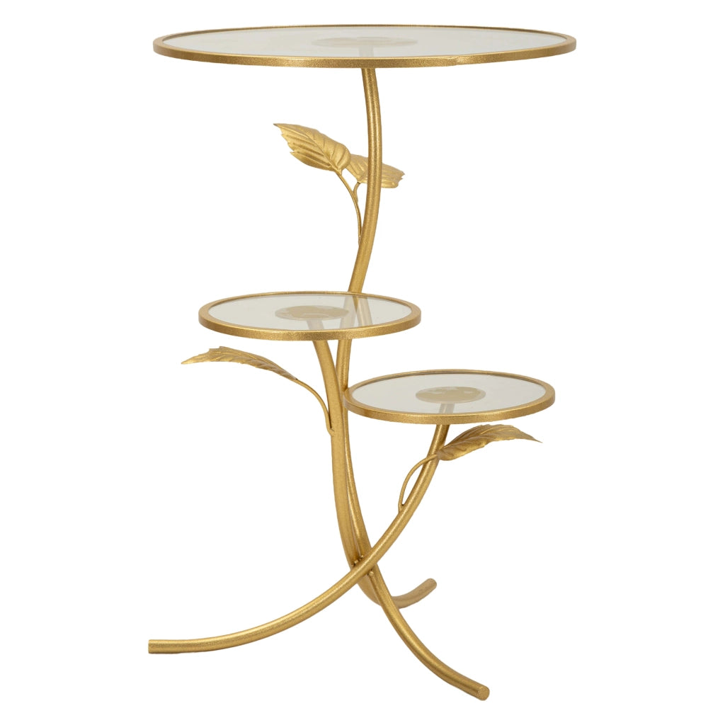 Fana, Tavolino da Salotto 3 Ripiani, 54x54x70h cm oro
