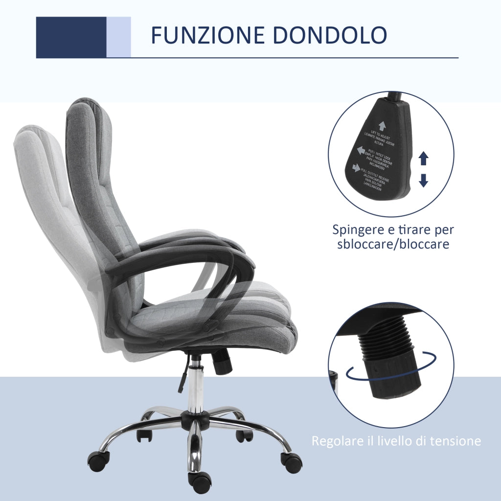 Sedia da Ufficio Presidenziale Ergonomica Basculante e Imbottita con Altezza e Inclinazione Regolabile, 62 x 76 x 110-119cm