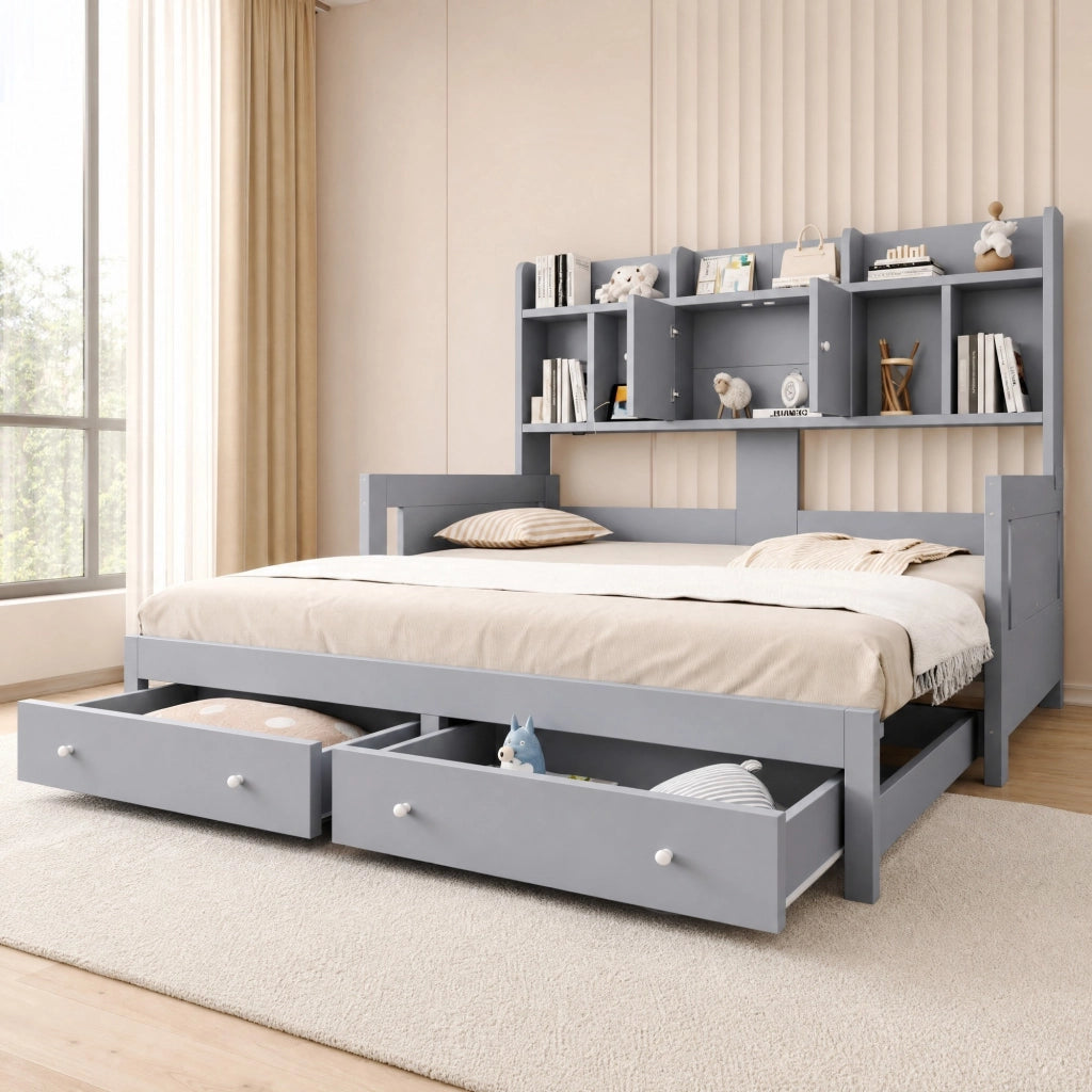 DIVANO LETTO Estraibile 90x190 cm Grigio in Legno