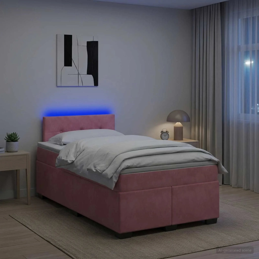 Letto con Box Spring, Materasso e LED Rosa 120 x 190 cm Velluto 3452143