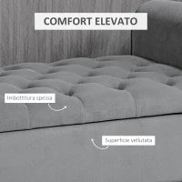 Panca Fondo Letto in Tessuto Vellutato con Spazio Portaoggetti e Braccioli, 126x48.5x57 cm, Grigio