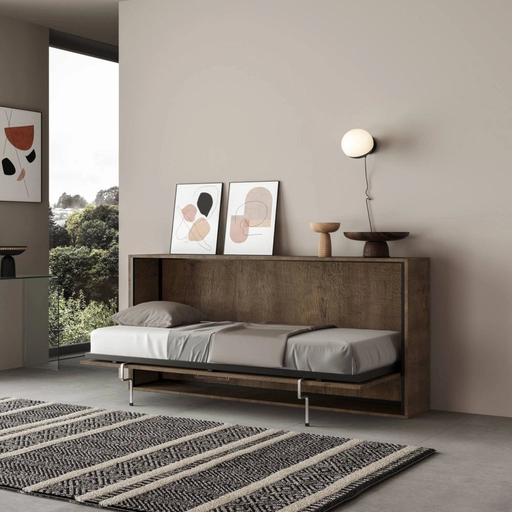 Letto Singolo a Scomparsa Salvaspazio Orizzontale Kando H97 cm Marrone