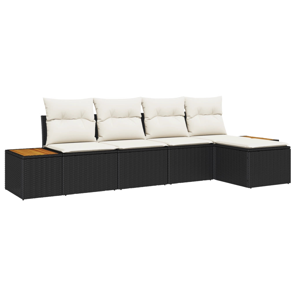 Set di divani da giardino da 5 pezzi con cuscini polyrattan nero acacia