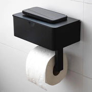 Toiletrolhouder Premium senza forare, inclusa colla speciale (adeguata presa estremamente forte). Toiletrolhouder con cassetta/box per asciugamani umidi - Toiletrolhouder con piastra (nero)