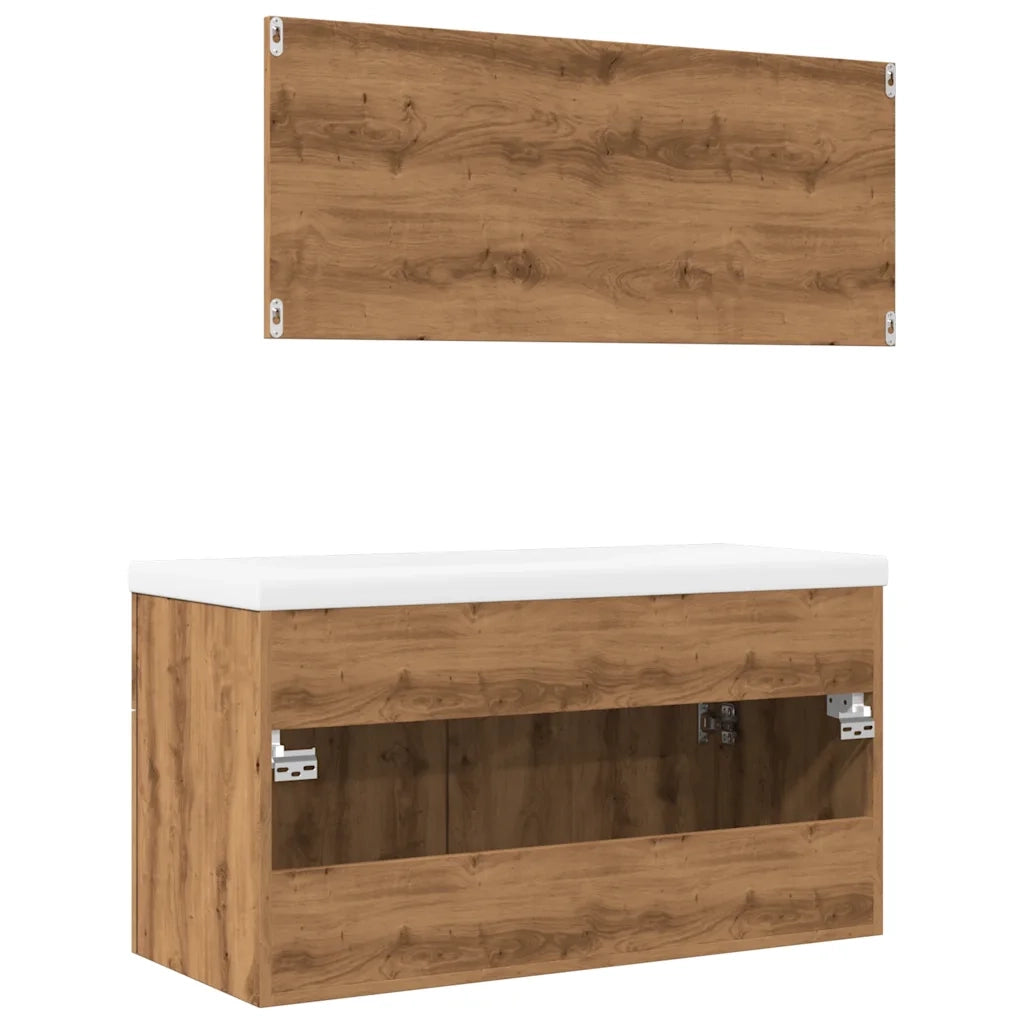 Set Mobili da Bagno | Armadio da bagno 3 pz Rovere Artigianale Legno Multistrato