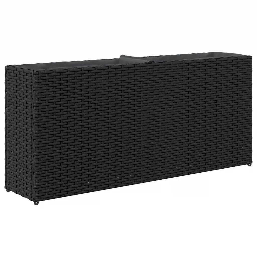 Fioriera con 2 vasi da esterno 90 x 20 x 40 cm design moderno in resina intrecciata nera 02_0047447
