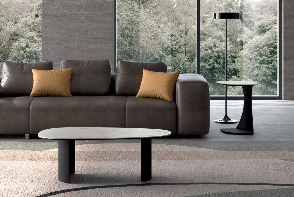 Tavolino Dolmen con top in ceramica su vetro e struttura in metallo antracite - Stones