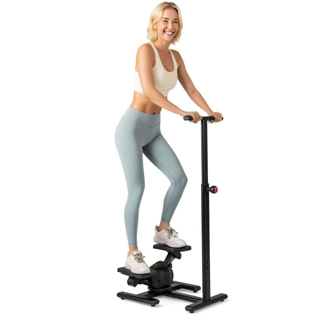 Stepper per esercizi attrezzatura per allenamento con manubrio regolabile in altezza e pedali antiscivolo, Stepper per esercizi display LCD Nero