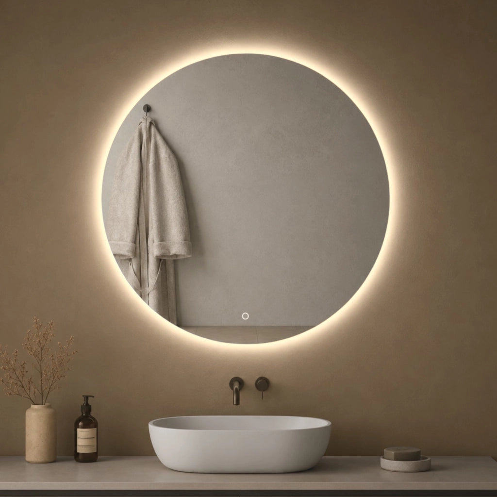 Specchio tondo retroilluminato led elegante per bagno *** misura Ø80, tonalità dimmerabile 2700-4500-6500k, confezi...