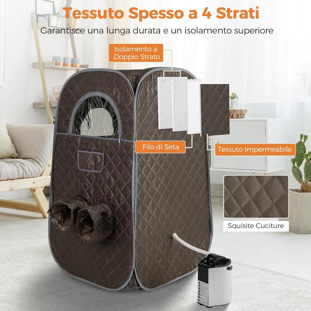 Sauna a Vapore Portatile 3L, Sauna da Casa con 9 Livelli di Regolazione della Temperatura da 40-65℃, Telecomando, Sedia Pieghevole e Massaggiatore per Piedi in Legno (Grigio)