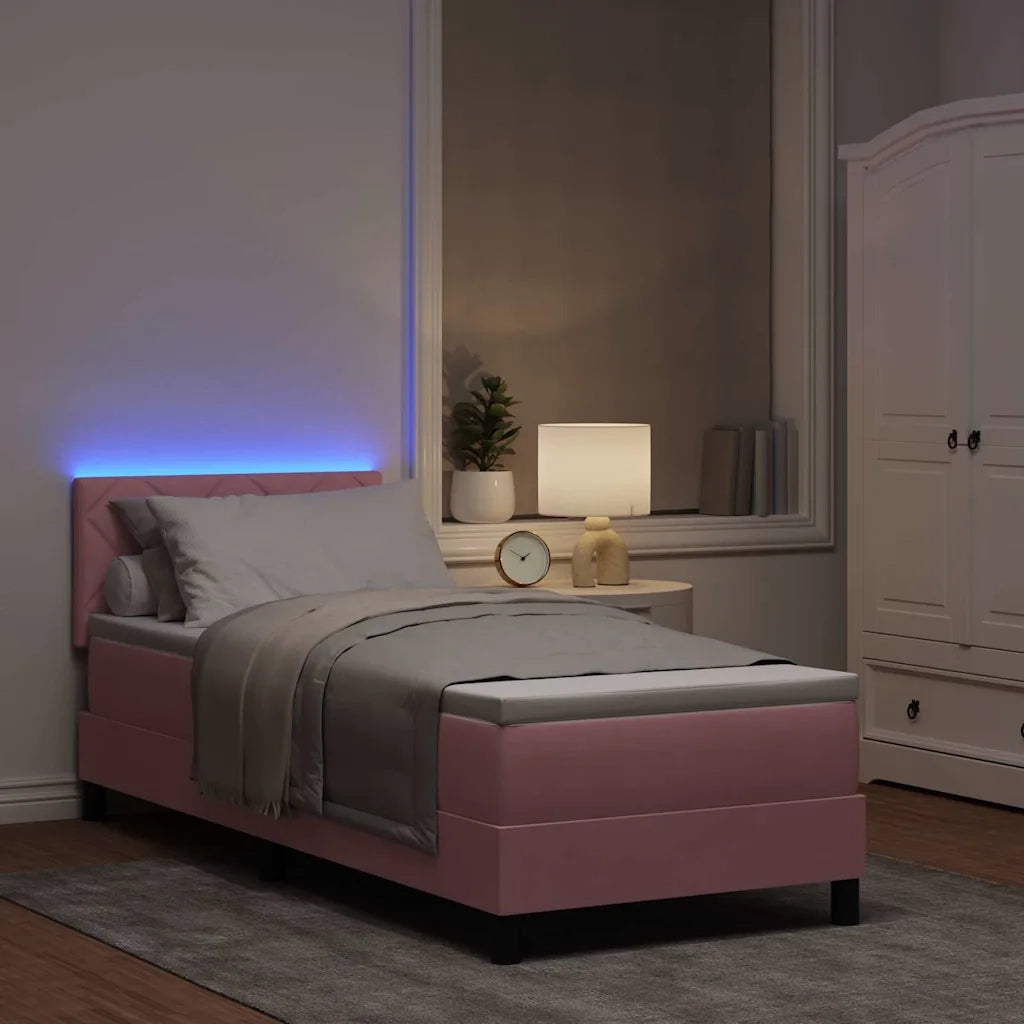 Letto a Sorgente LED con materasso Rosa 80 x 200 cm Velluto 3342685