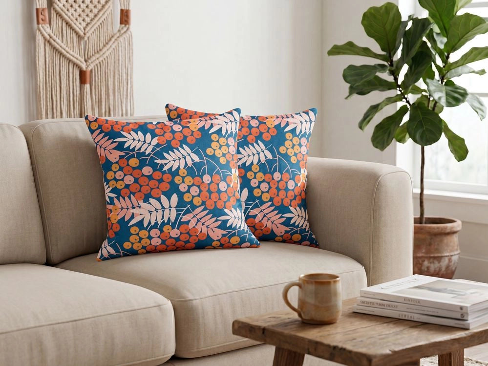 Set di 2 cuscini in velluto multicolore 45 x 45 cm motivo naturale soggiorno camera da letto