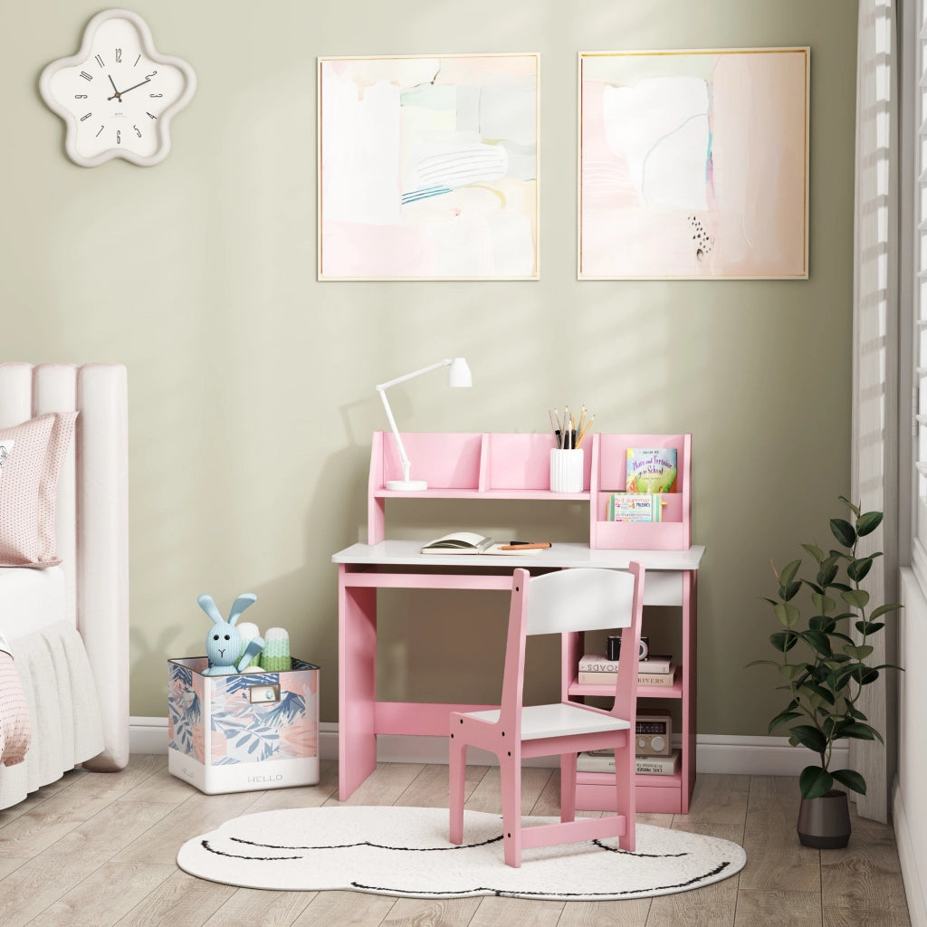 Scrivania bambini con sedia ergonomica cassetto ripiano tastiera 90x45x90 cm ¨C Xylo ¨C Rosa