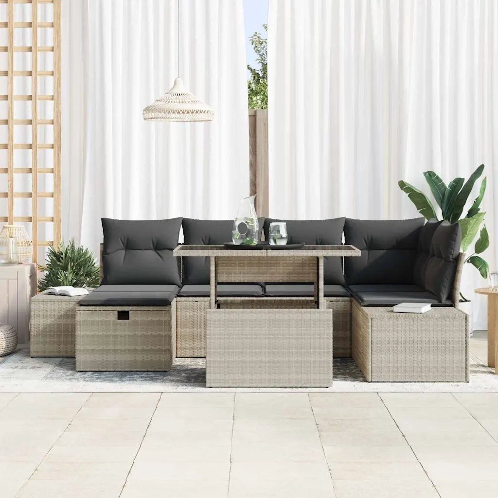 Set Divano da Giardino 7 pcs Grigio chiaro polyrattan