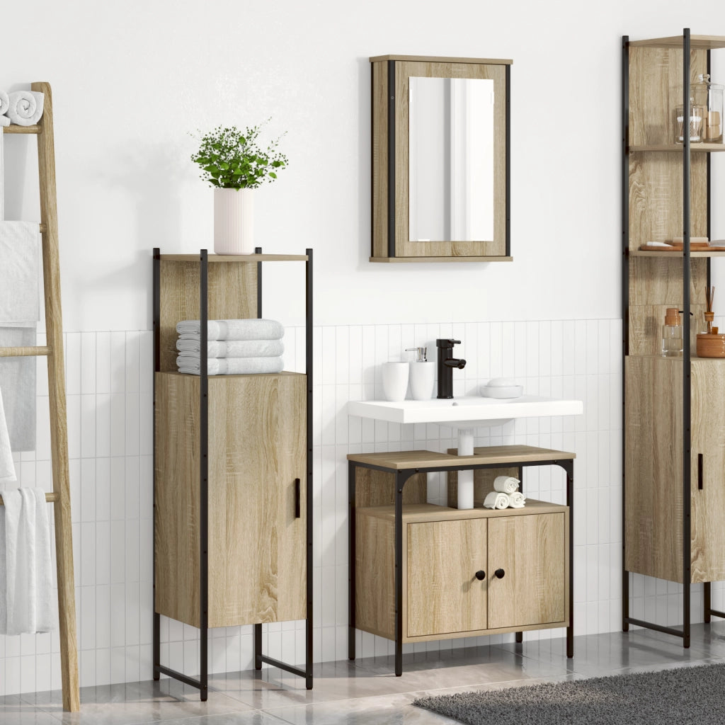 Set di Mobili da Bagno da 3 pezzi in Rovere Sonoma Legno Ingegnerizzato