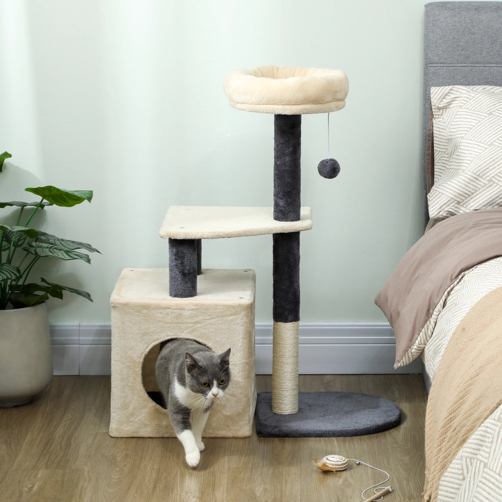 Tiragraffi per Gatti con Casetta e Lettino ¨C Zephmum ¨C Bianco Crema 92 cm