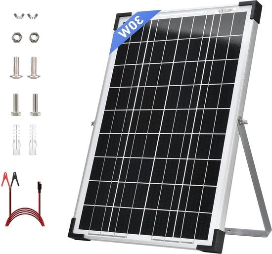 Pannello solare monocristallino 30 W - modulo molto efficiente - caricatore di energia PV - pannelli solari 12 V - abitazioni, campeggio, camper - applicazioni off-grid
