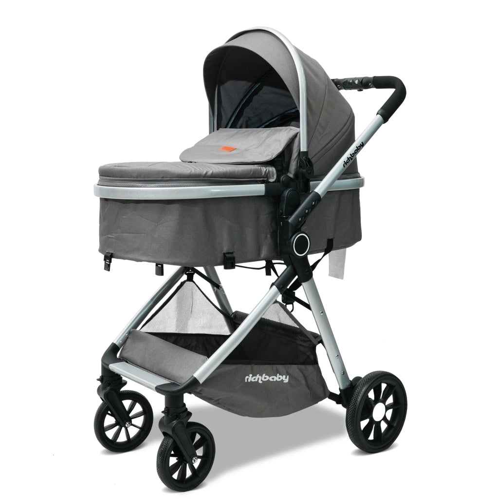 Passeggino 2 in 1 0-36 mesi grigio – schienale regolabile e chiusura compatta