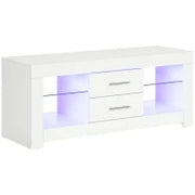 Mobile Porta TV da 55" con Luci LED a 12 Colori e Telecomando, Legno e Vetro 120x40x50cm, Bianco