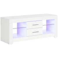 Mobile Porta TV da 55" con Luci LED a 12 Colori e Telecomando, Legno e Vetro 120x40x50cm, Bianco