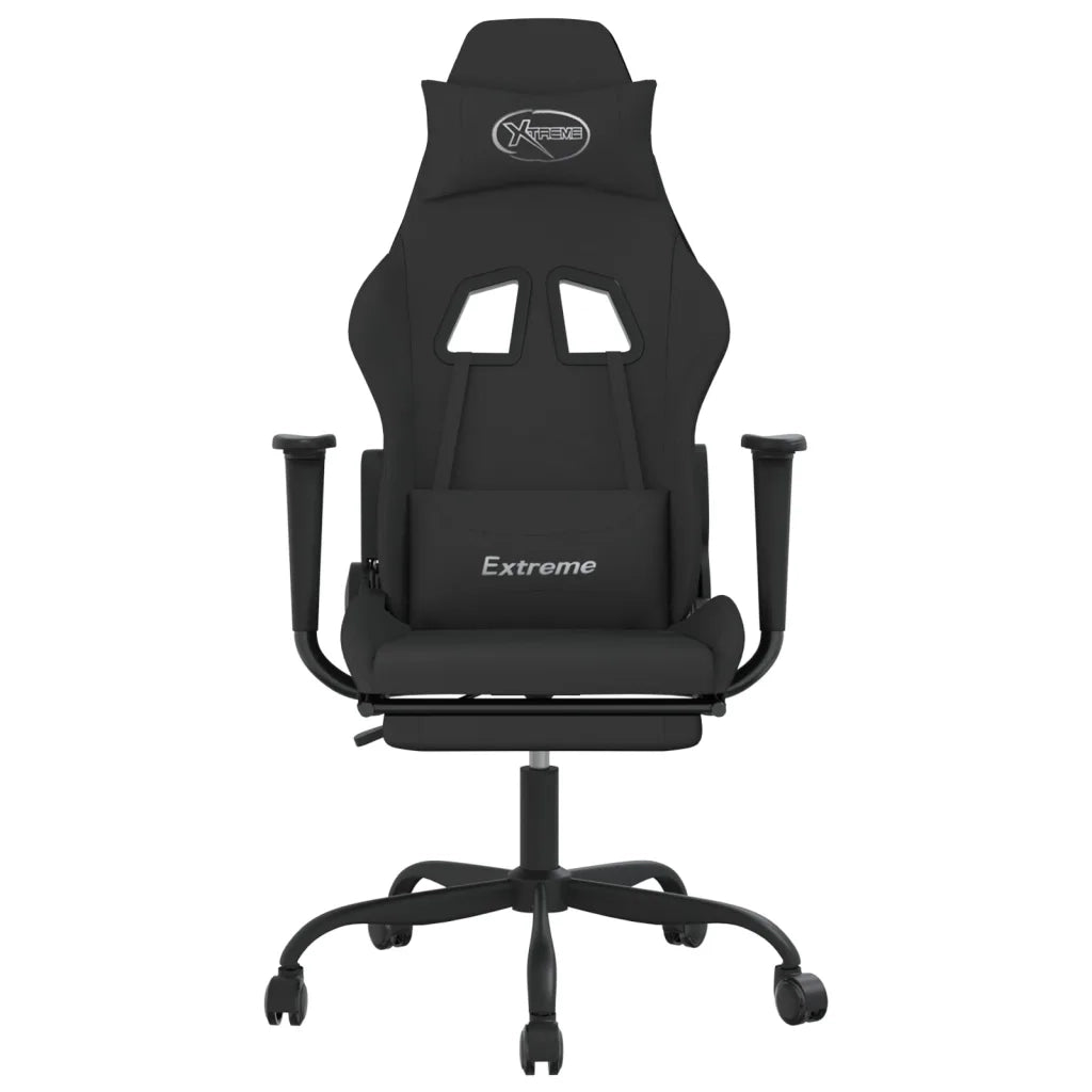Sedia da Gaming | Sedia da e-sports Massaggio e Poggiapiedi Nero in Tessuto