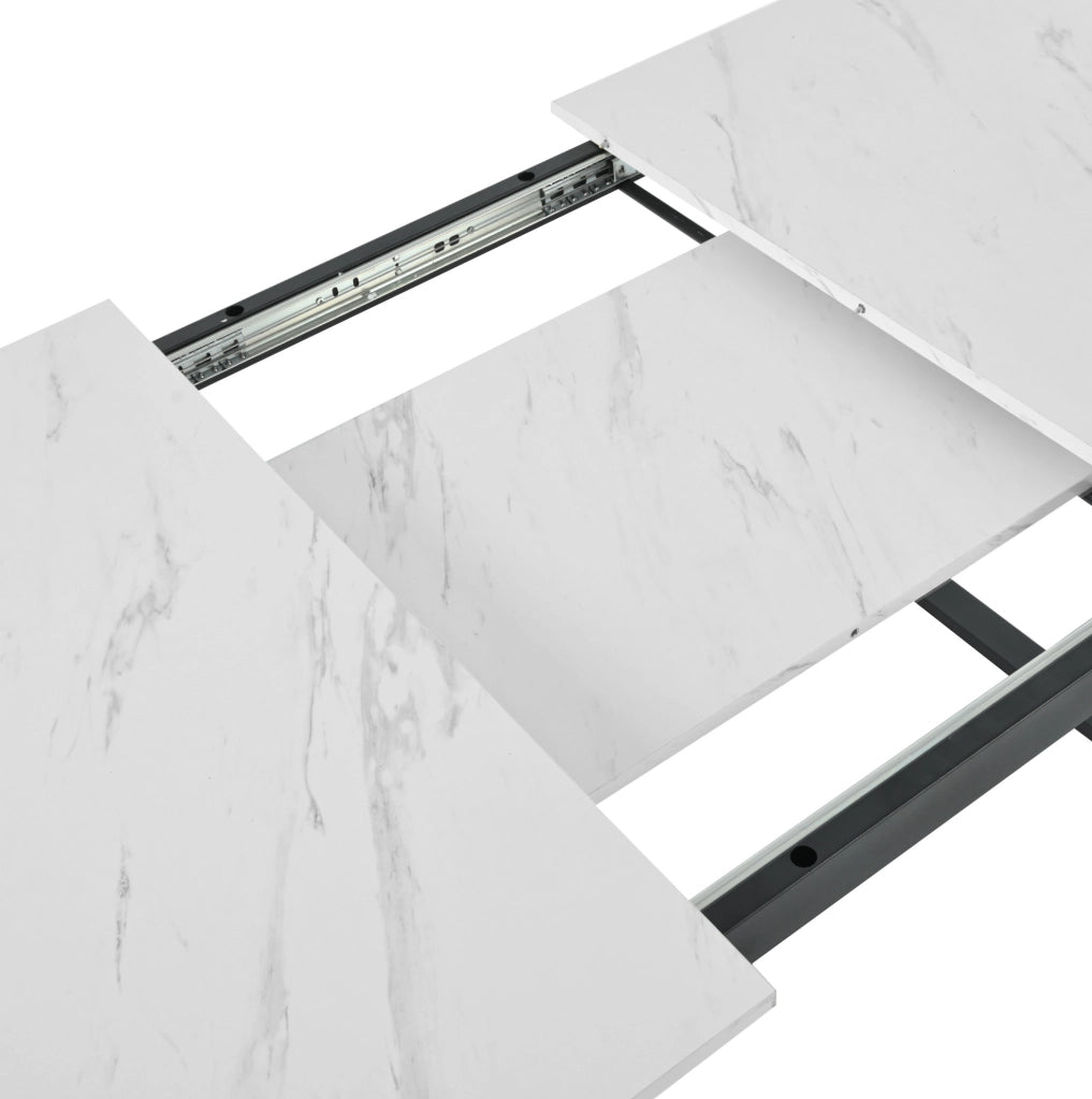 Tavolo da pranzo 180x80x75 cm allungabile con piano effetto marmo in MDF bianco