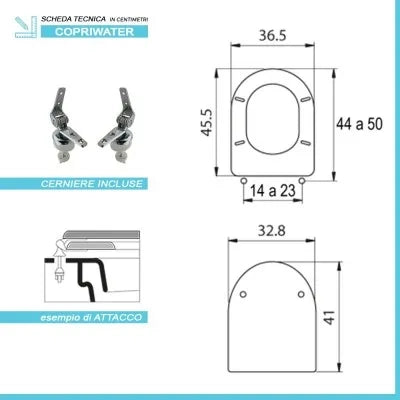Sedile wc dedicato Cesame Aretusa in legno rivestito bianco con cerniere