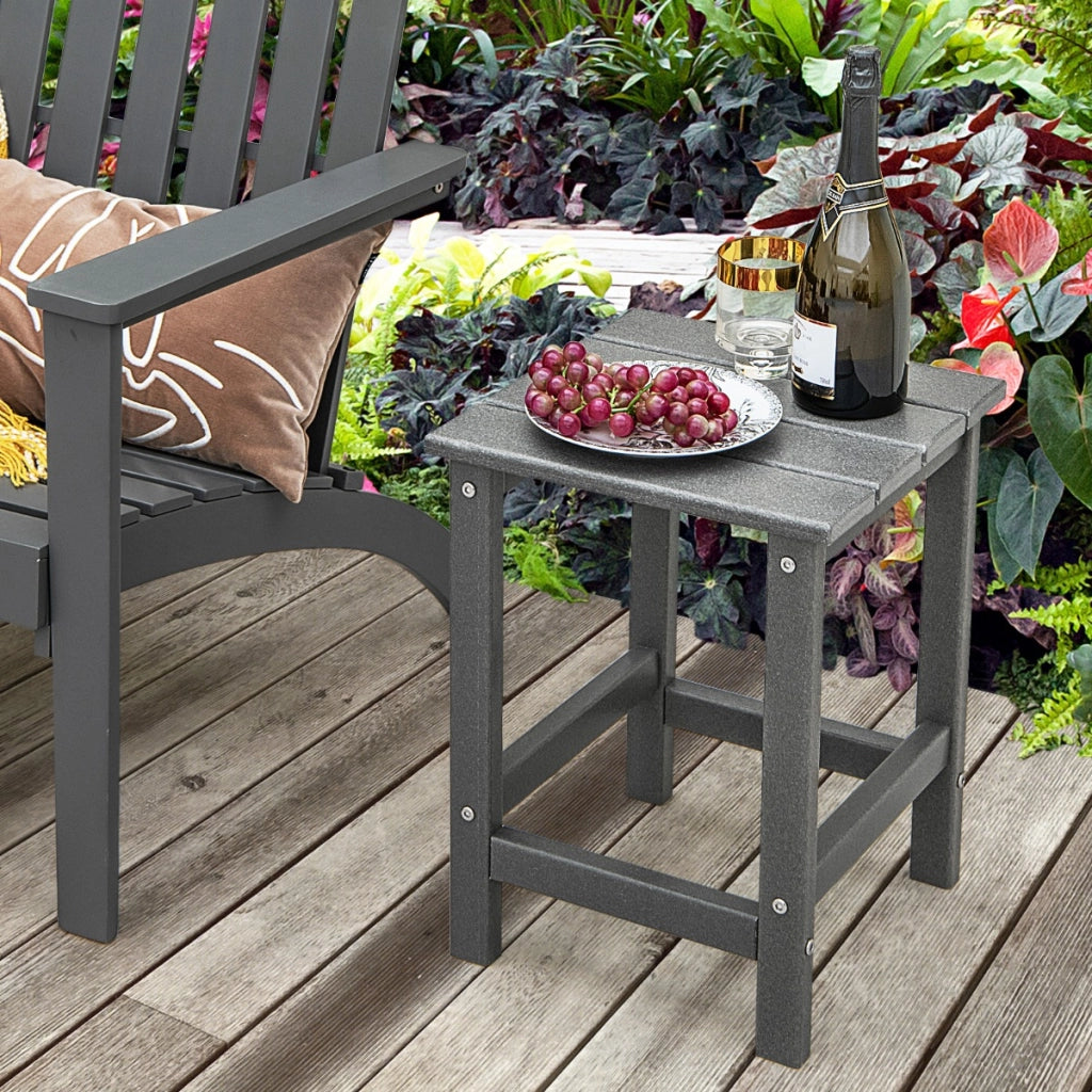 Tavolino da esterno in HDPE resistente alle intemperie, Tavolino adirondack quadrato per patio Grigio-Tavoli da esterno