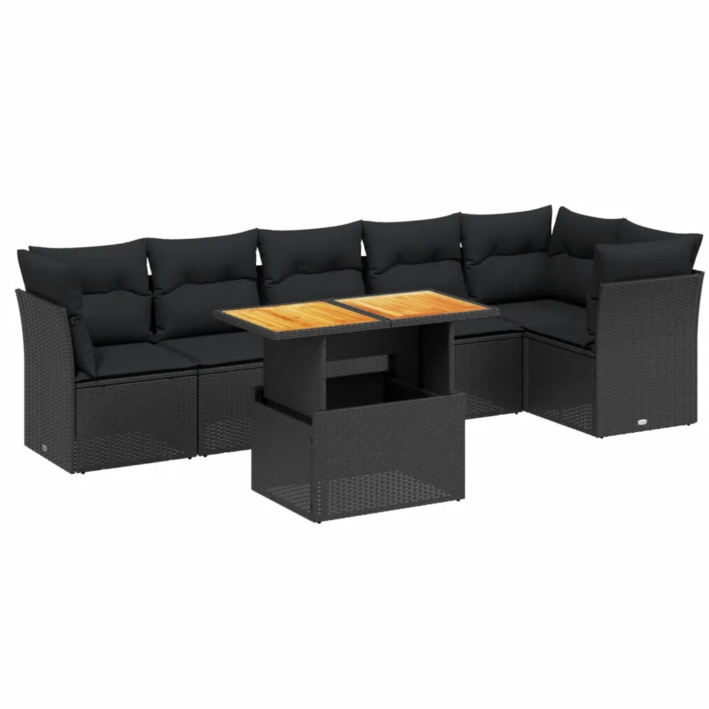 Set Divani da Giardino con Cuscini 7pz Nero Polyrattan 3270838