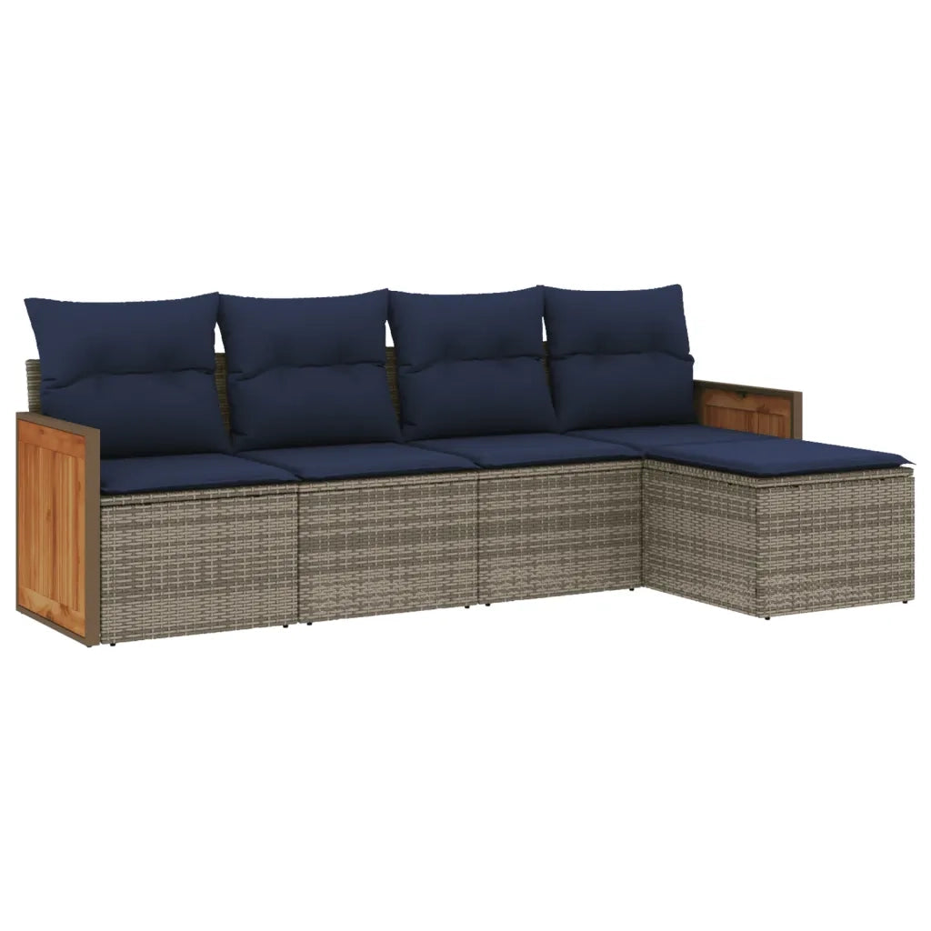 Set Divani da Giardino 5 pz con Cuscini Grigio in Polyrattan 3227601