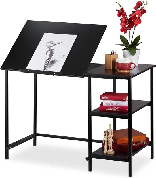 Scrivania pieghevole con 3 cassetti tavolo da lavoro 75 x 110 x 55 cm - Nero tavolino per bambini
