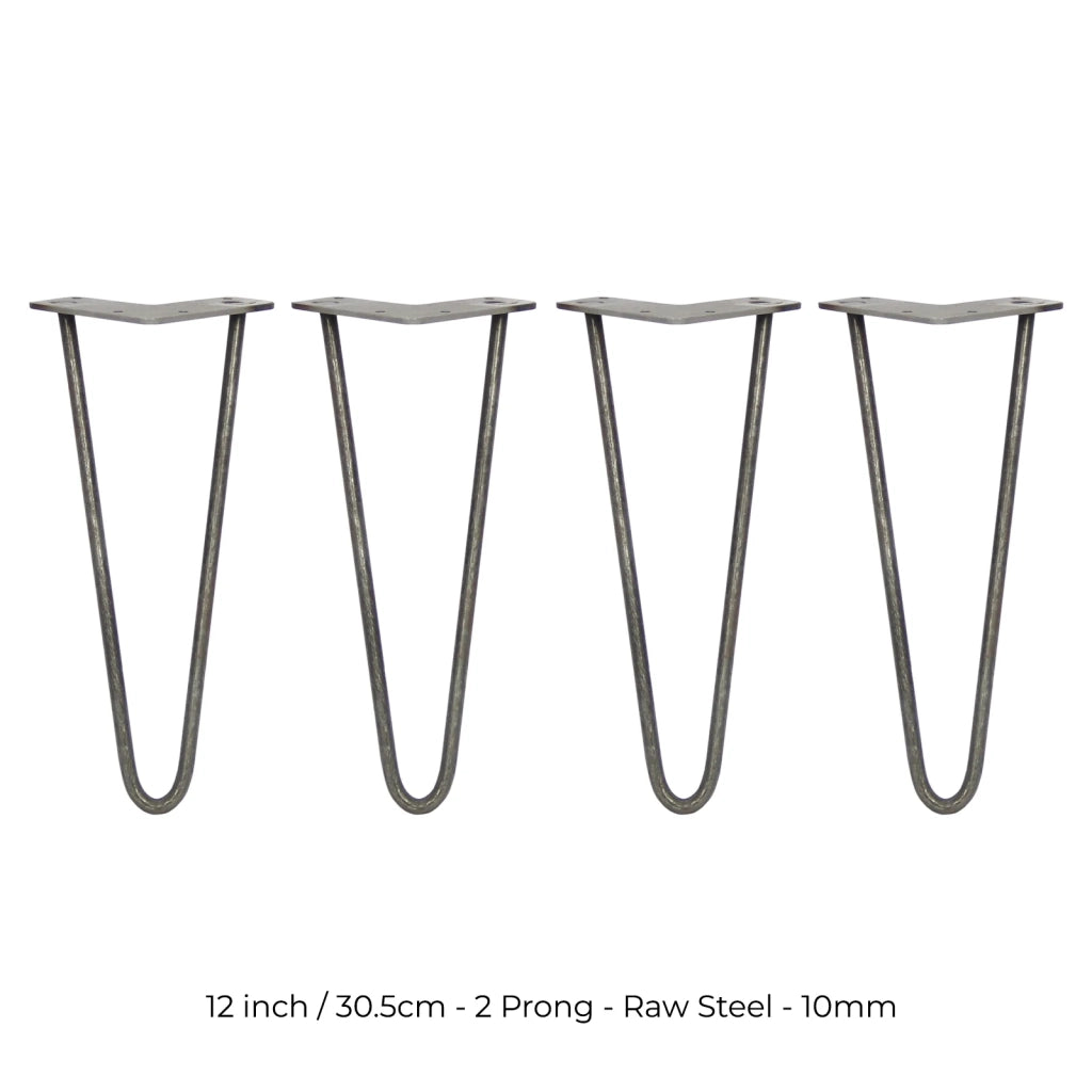 4 Gambe per Tavolo a Forcina SkiSki Legs 30,5cm Acciaio Naturale 2 Rebbi 10mm