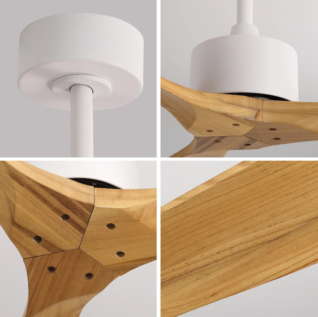 Ventilatore da soffitto 42 pollici senza luce con 3 pale in legno massello; naturale e bianco
