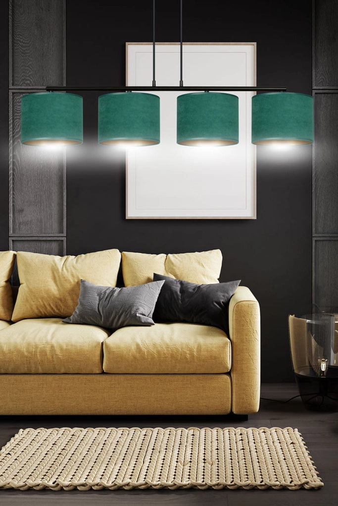 Lampadario Emibig Hilde 4 luci E27 verde oro nero tessuto