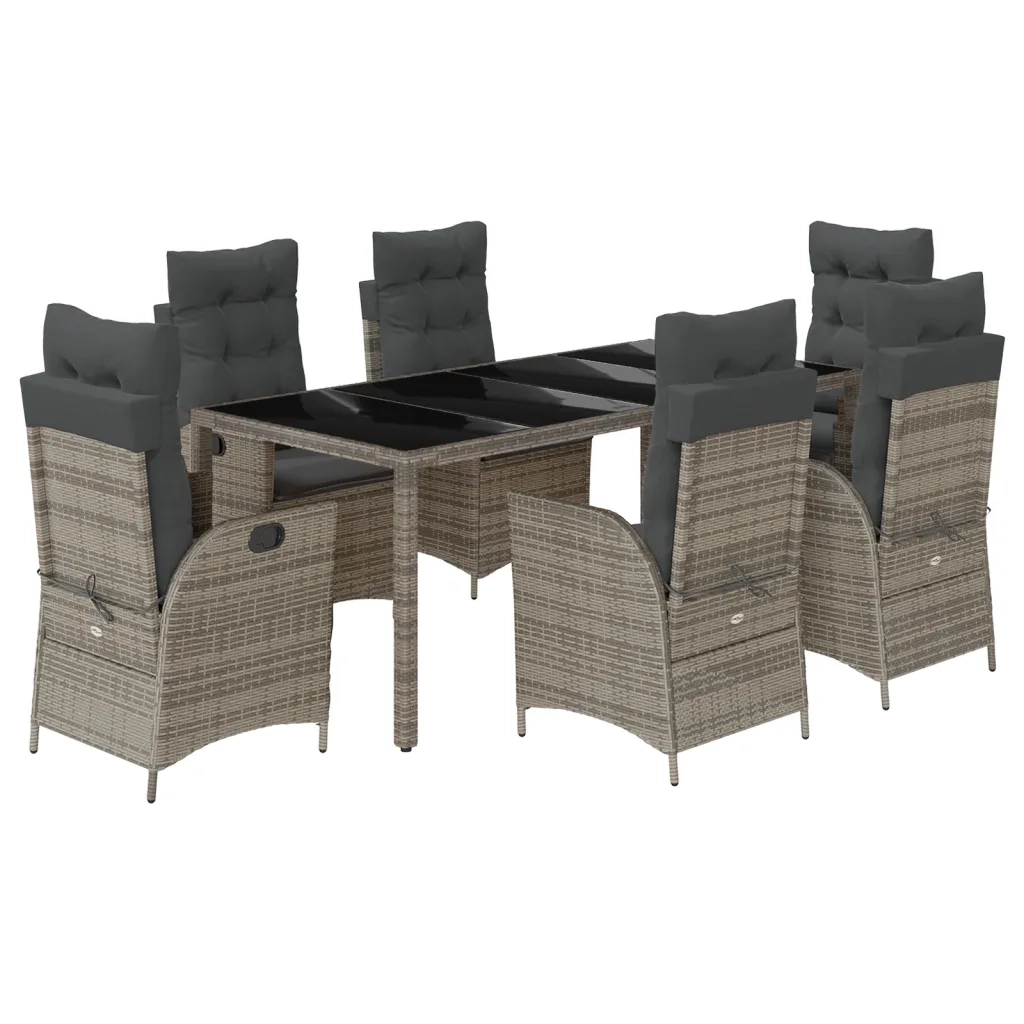 Set da Pranzo da Giardino 7 pz con Cuscini in Polyrattan Grigio 3213082
