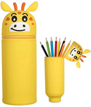 Etui 2 in 1 di silicone morbido con chiusura a zip. Contenitore in posizione verticale e contenitore con design di animali. Etui pratica per studenti e adolescenti.