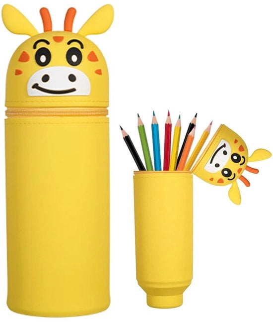 Etui 2 in 1 di silicone morbido con chiusura a zip. Contenitore in posizione verticale e contenitore con design di animali. Etui pratica per studenti e adolescenti.