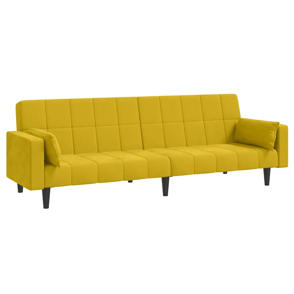 Divano Letto a 2 Posti con 2 Cuscini Giallo in Velluto 375851