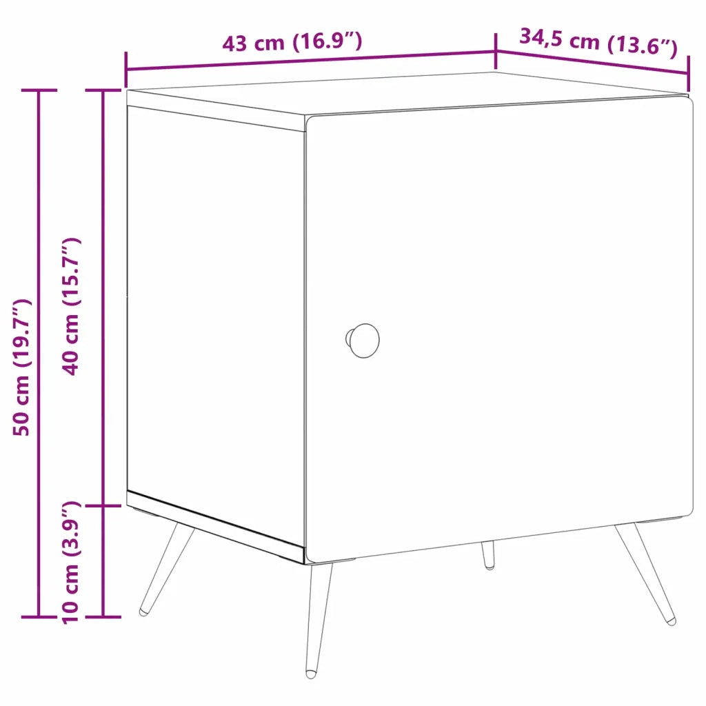 Comodino | Armadio da Notte | Mobiletto da notte Rovere Artigianale 43 x 34,5 x 50 cm