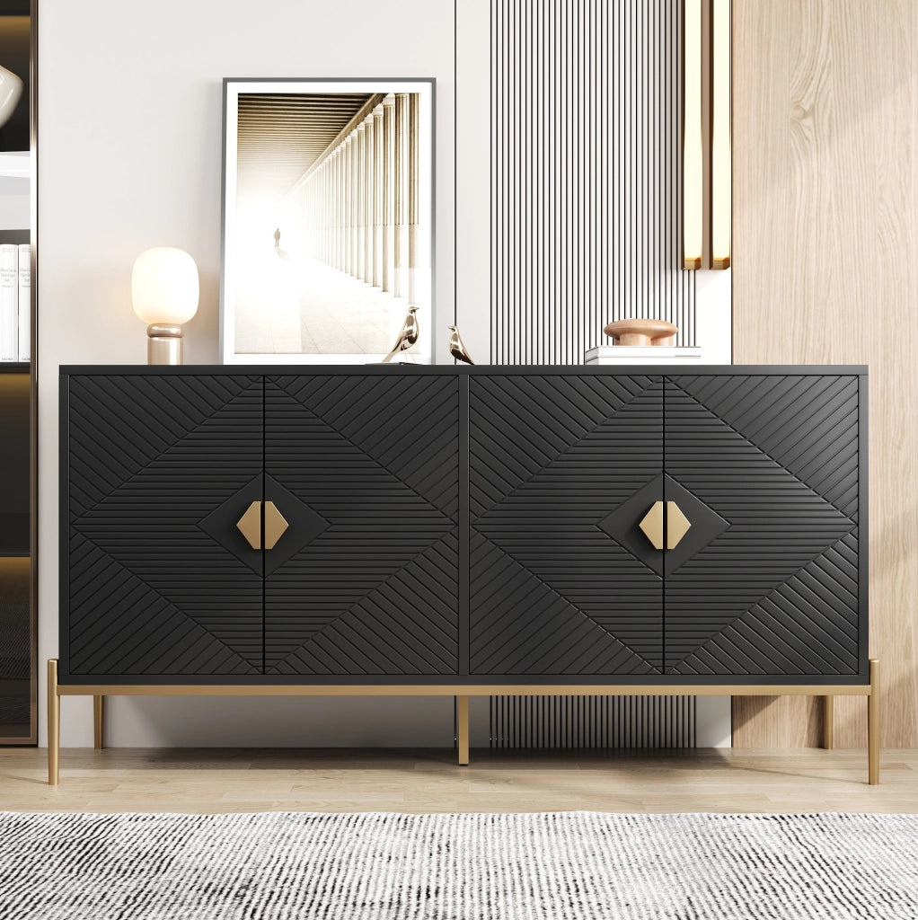 Sideboard moderno a 4 ante 162x40x80 cm in MDF e truciolare; nero