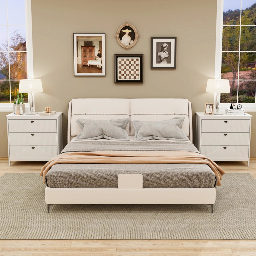 Cassettiera in stile moderno con spazio di stoccaggio, Comodino a 3 cassetti in legno per camera da letto Bianco-Cassettiere