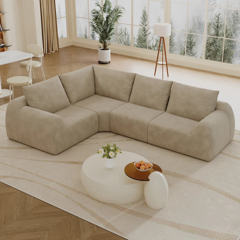 Divano lineare senza montaggio - in tessuto chenille imbottito in schiuma - khaki