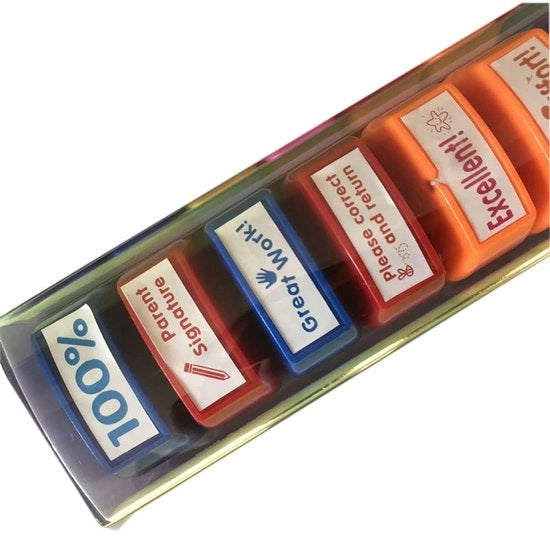 Stempelli per insegnanti 8pz - Inchiostro secco - Inchiostro rapido - Duraturo - Sostegno - Alta qualità - Stempelli