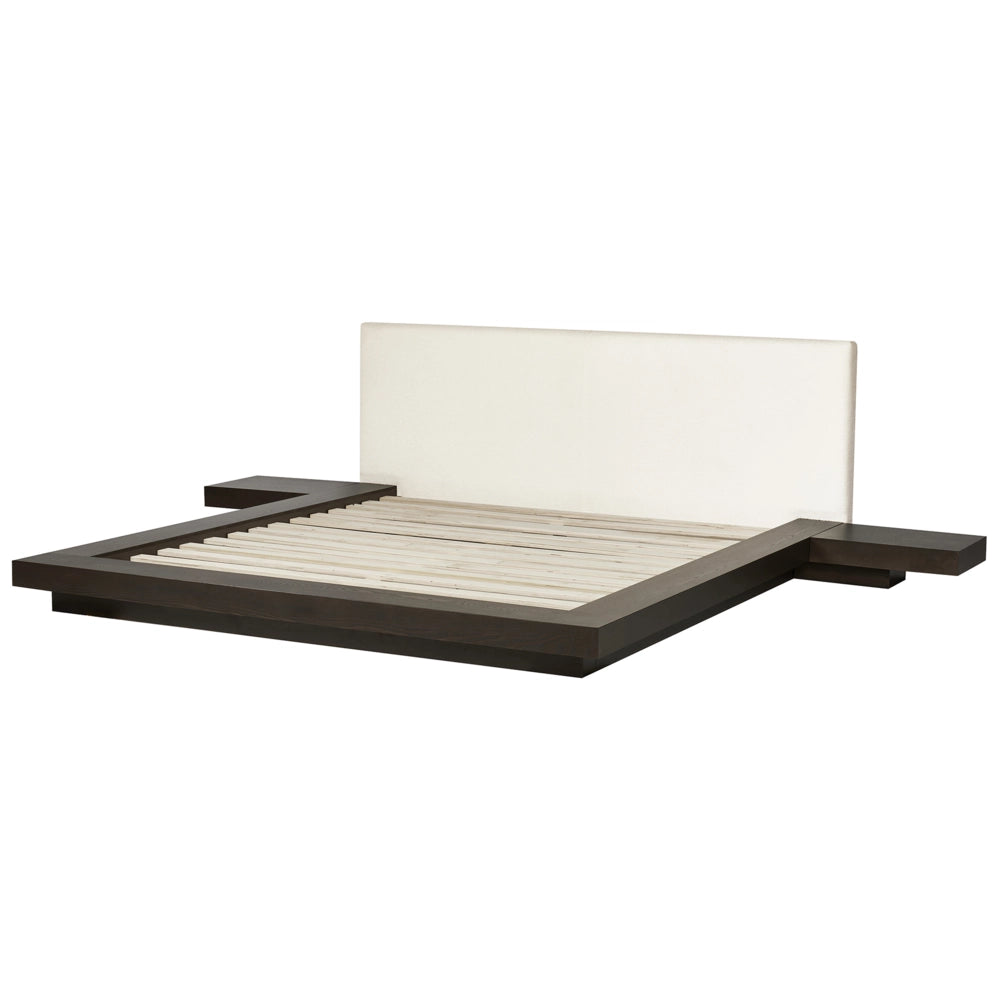 Letto in stile giapponese in frassino scuro 180 x 200 cm testata in legno impiallacciato bouclé camera da letto a basso profilo bouclé
