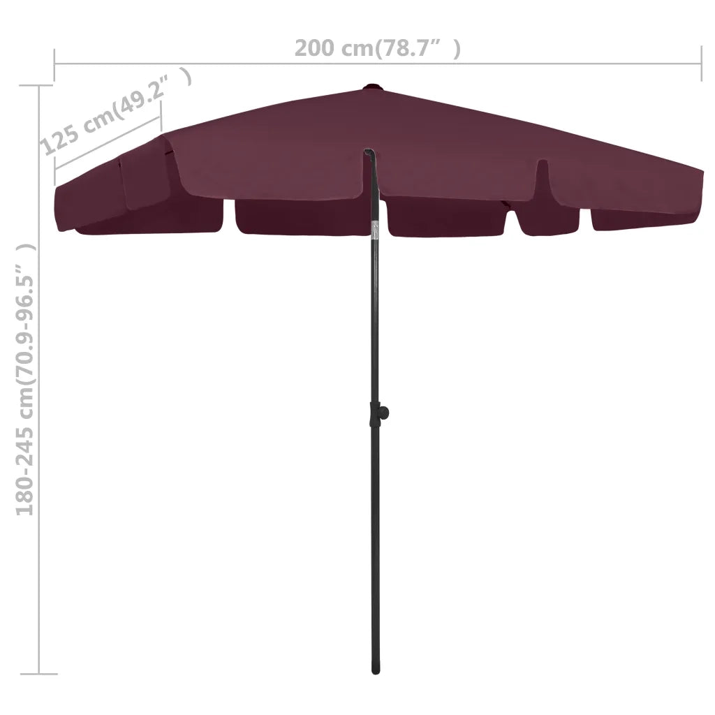 Ombrellone da Spiaggia Rosso Bordò 200x125 cm 314731