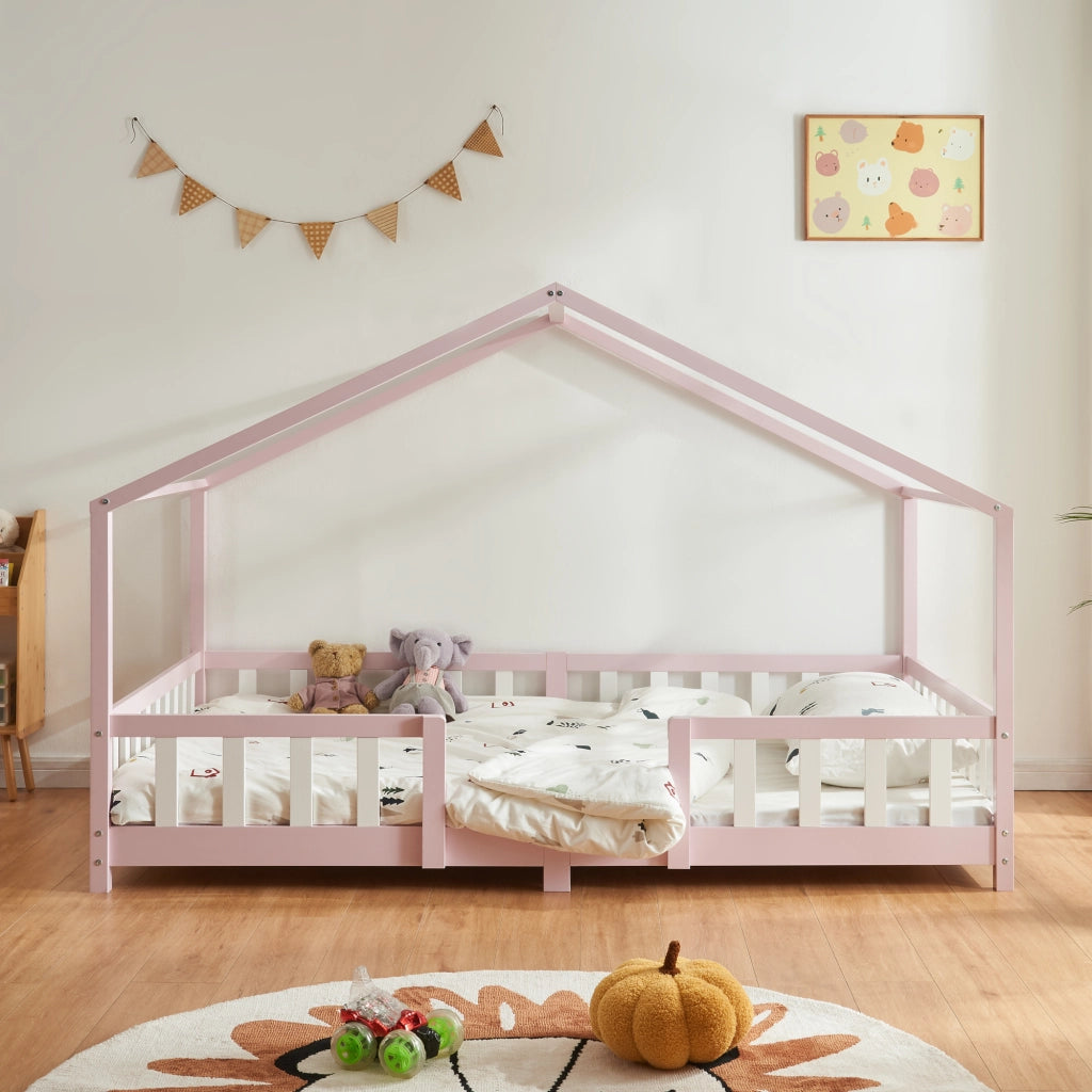 Letto per Cameretta Treviolo a Forma di Casetta 140x200 cm Rosa [en.casa]