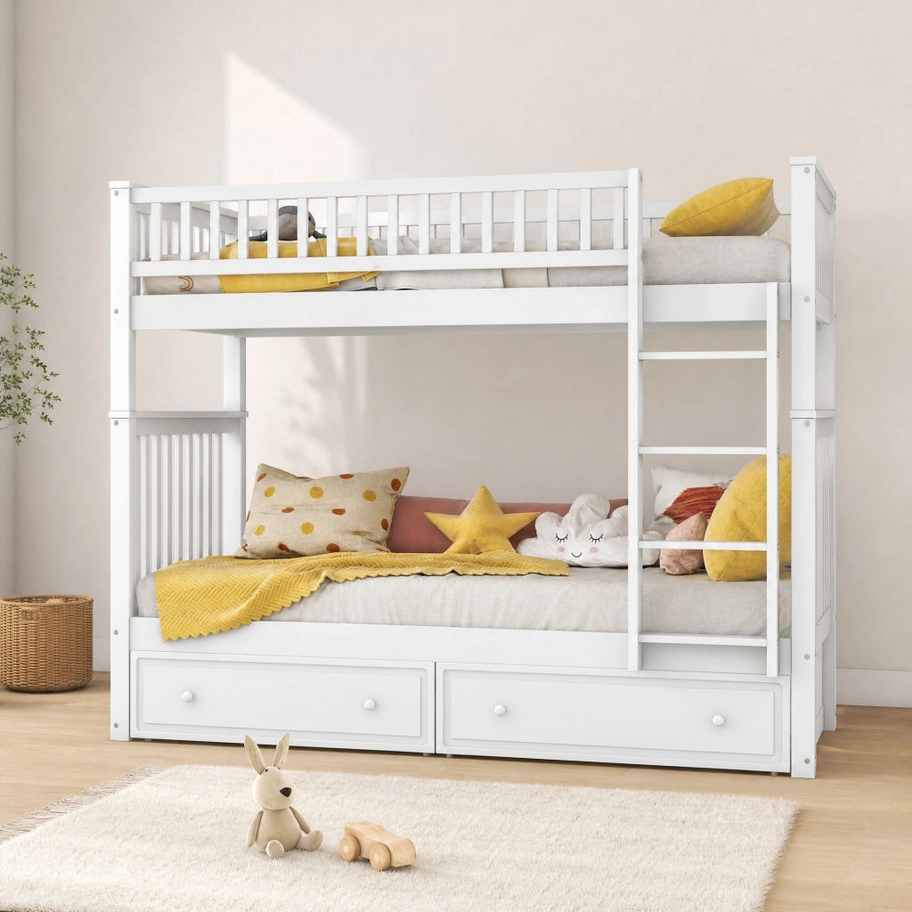 Letto a castello trasformabile 90x200 cm bianco con cassetti