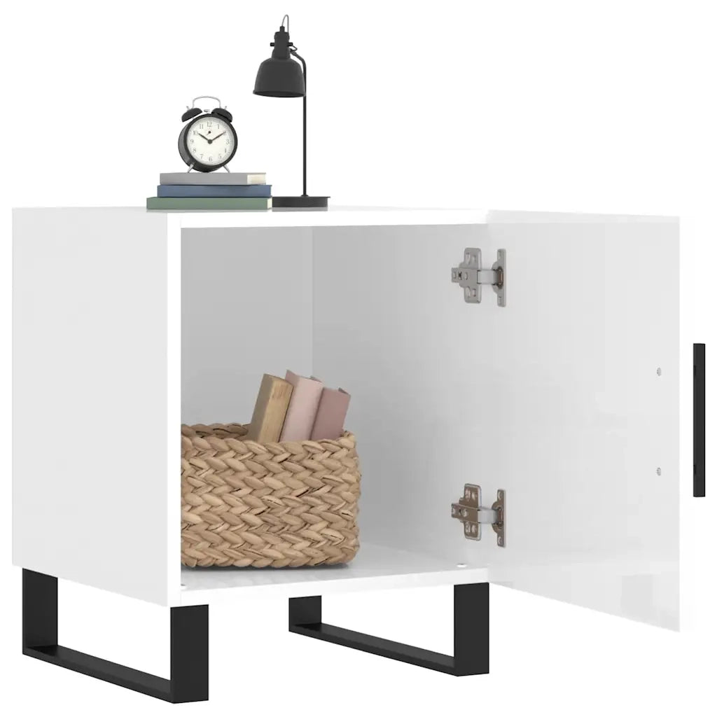 Comodini 2pz-Set di 2 Tavolino da notte Bianco Lucido 40x40x50 cm in Legno Multistrato