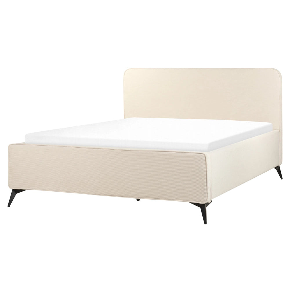 Letto Beige in velluto a coste Gambe in metallo nero 160 x 200 cm a doghe Camera da letto Classica Minimalista